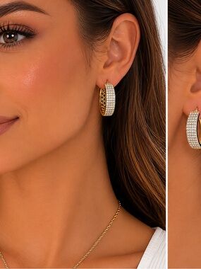 14k Gold Filled Pavé Crystal Wide Hoop Earrings